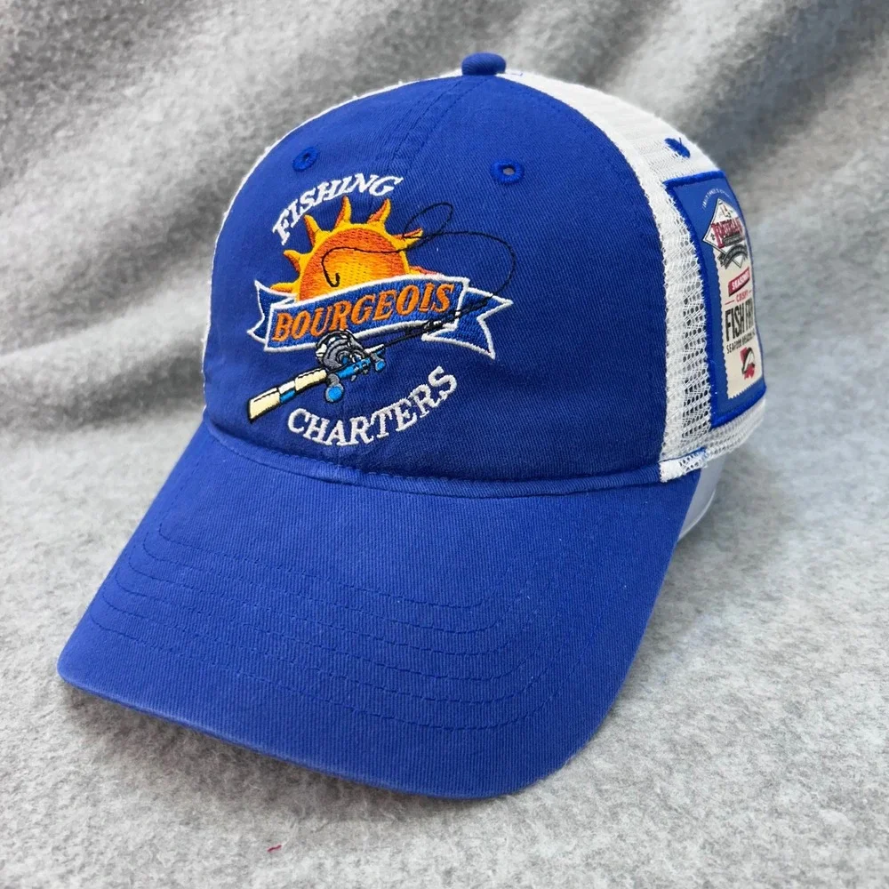 Bourgeois Charters Mens Blue Fishing Hat Mesh Back Louisiana Fish Fry OSFM